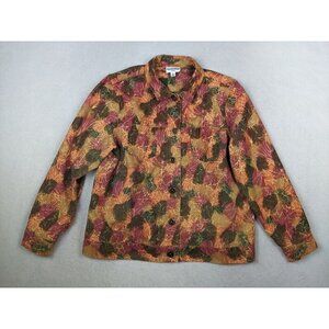 BRECKENRIDGE - WOMEN'S BROWN RED ORANGE LEAF SOFT MICROFIBER BUTTON-UP TOP - PL